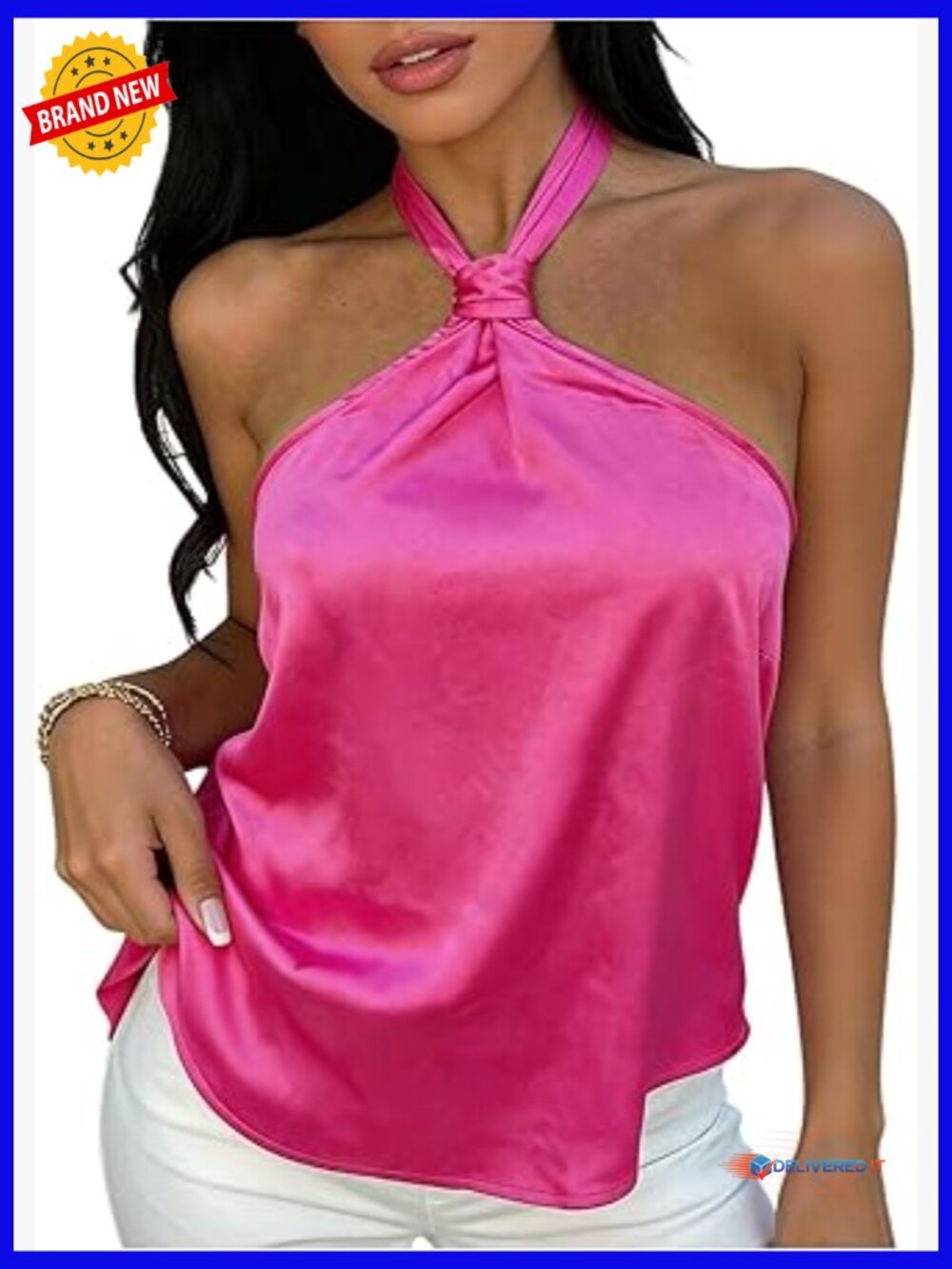 Women's Silk Satin Halter Top Sleeveless Tie Back Going Out